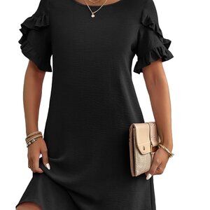 Women's Summer Dress Polyester Short Sleeve Mini Casual A-Line Pockets